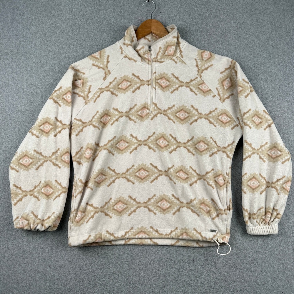 Hollister Fleece Pullover Womens M Cream Aztec Quarter‎ Zip Sweatshirt Mock Neck